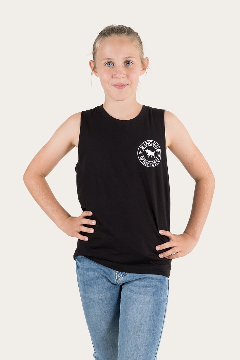 Signature Bull Kids Muscle Tank - Black with White Print
