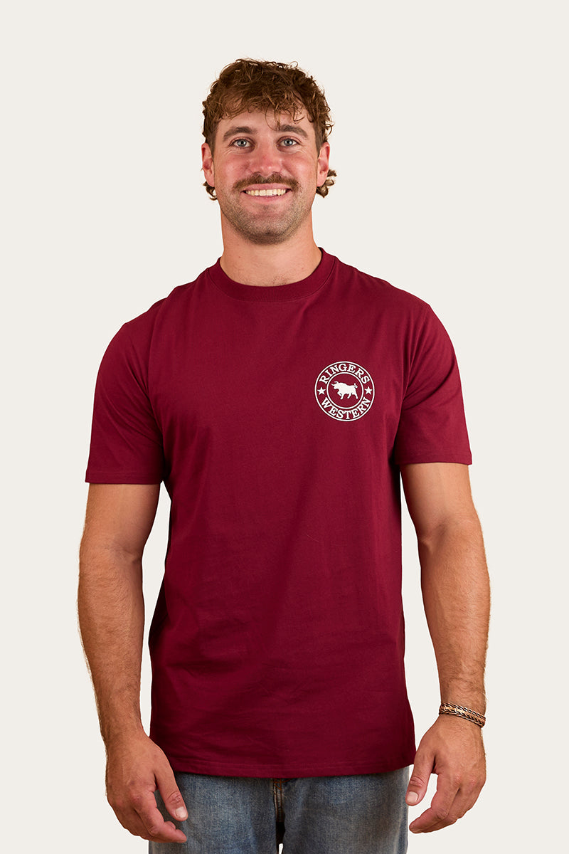 Signature Bull Mens Classic T-Shirt - Burgundy/White