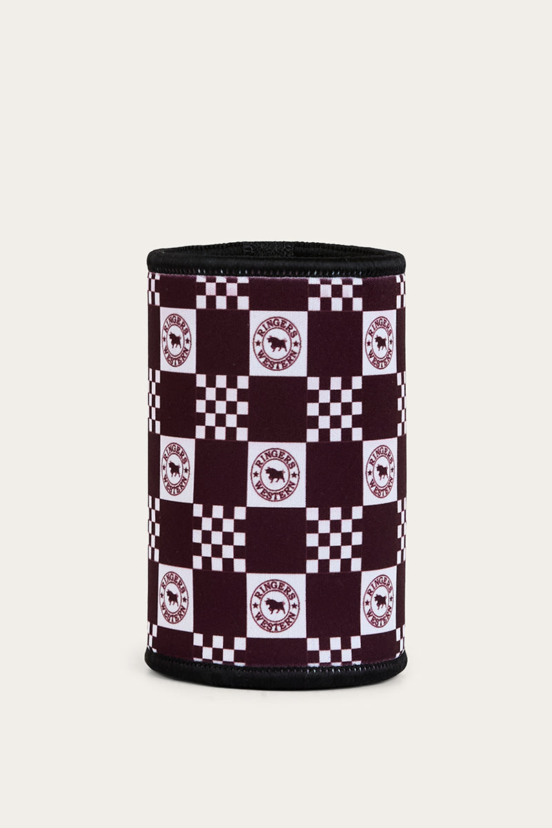 RW Check Stubby Cooler - Burgundy