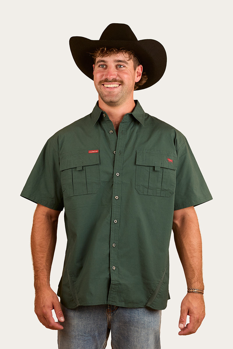 Bulgarra Mens Ripstop Full Button Work Shirt - Forest Green
