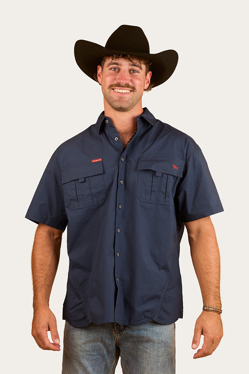 Bulgarra Mens Ripstop Full Button Work Shirt - Dark Navy