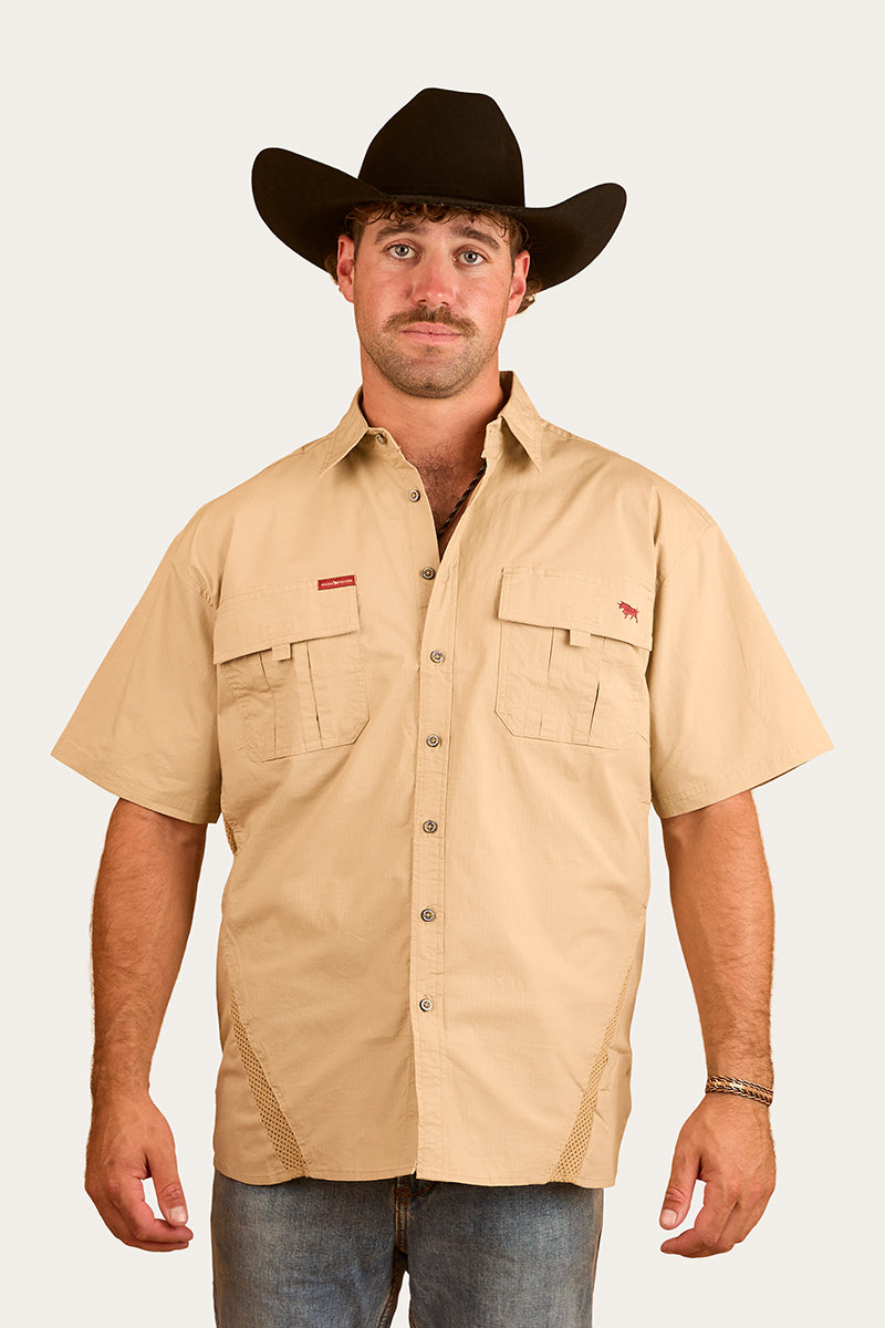Bulgarra Mens Ripstop Full Button Work Shirt - Camel